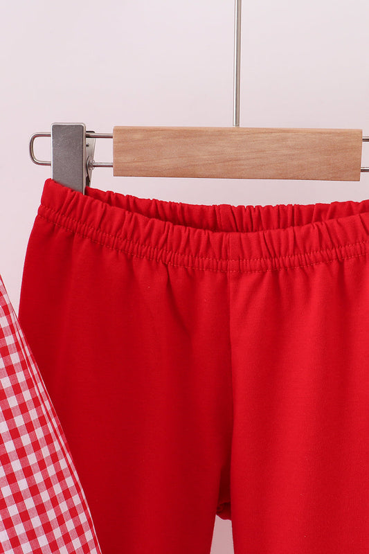 Red woven christmas tree reindeer smocked pants set