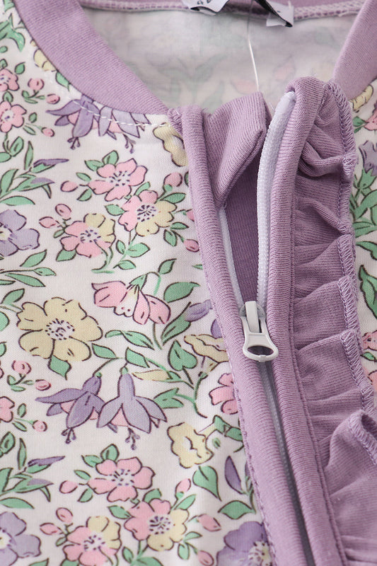 Purple floral ruffle pajamas