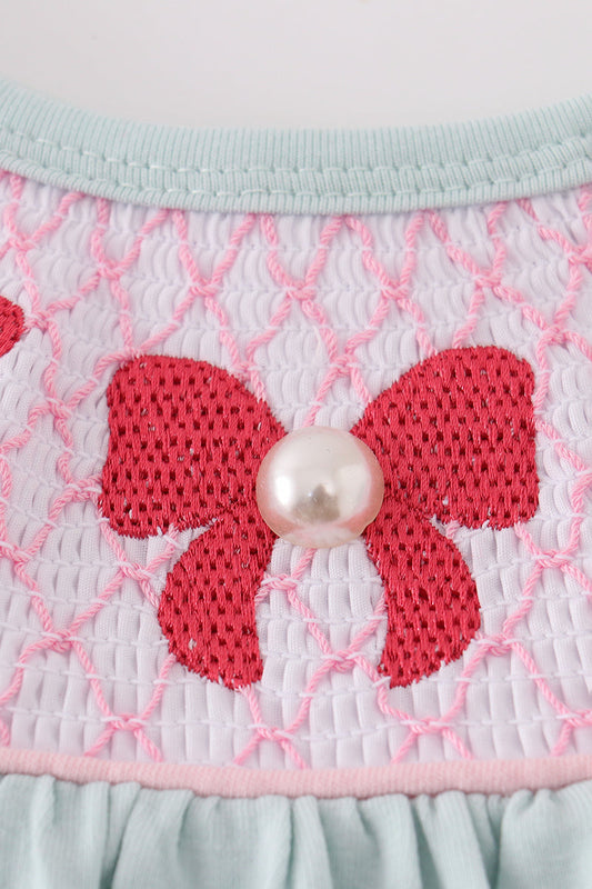 Bow pearl smocked dress