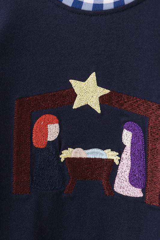 Navy nativity embroidery romper
