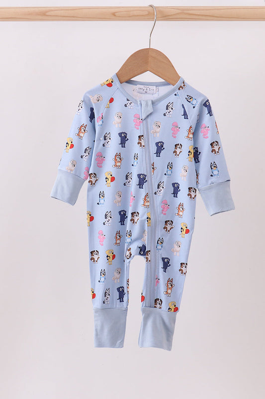 Blue character print bamboo romper