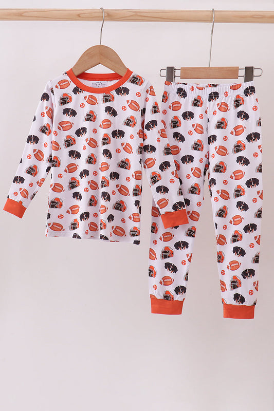 Orange Football print bamboo pants set