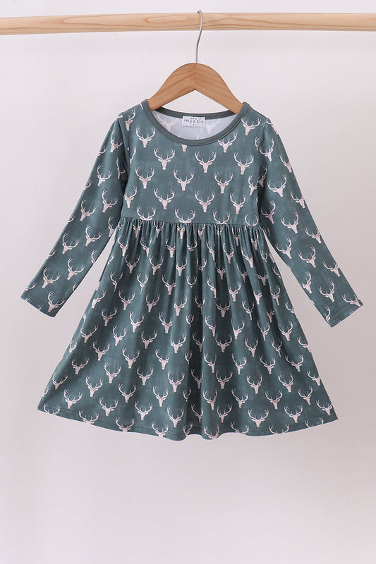Forest reindeer print bamboo dress
