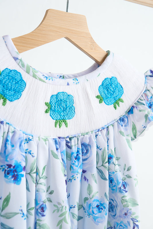 Blue rose hand smocked dress