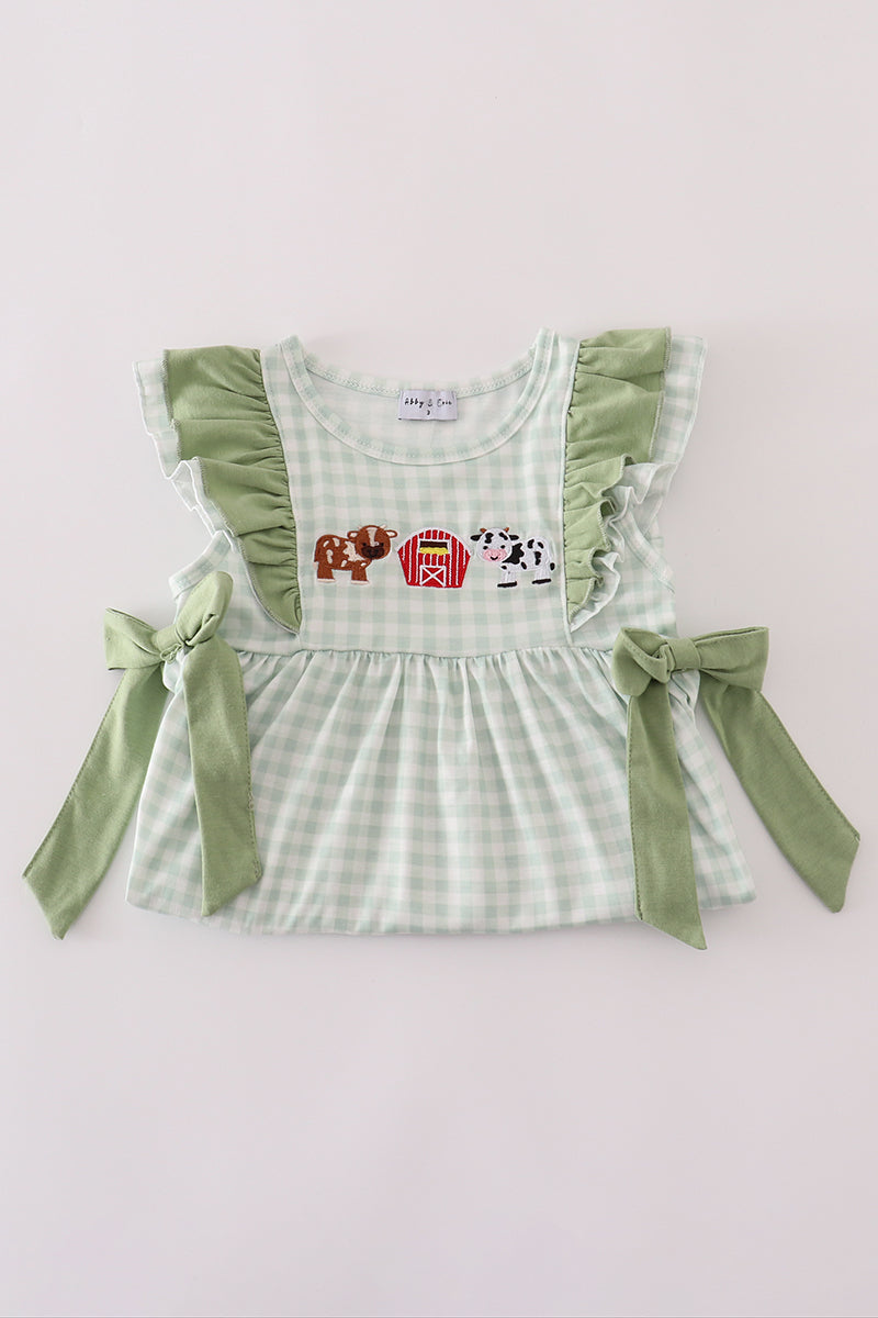 Farm cow gingham ruffle dress