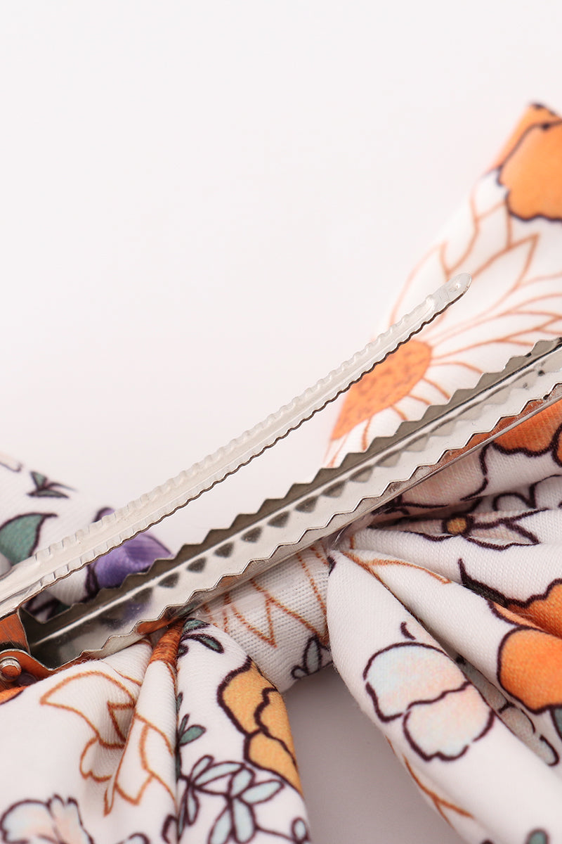 Coral floral hair sailor bow