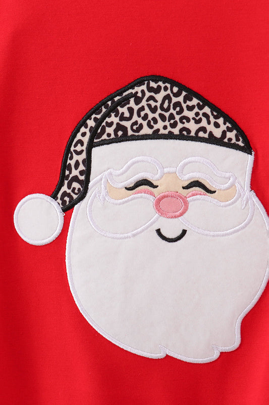 Red santa claus applique leopard ruffle romper