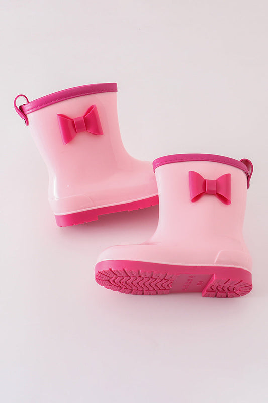 Pink bow rain boots