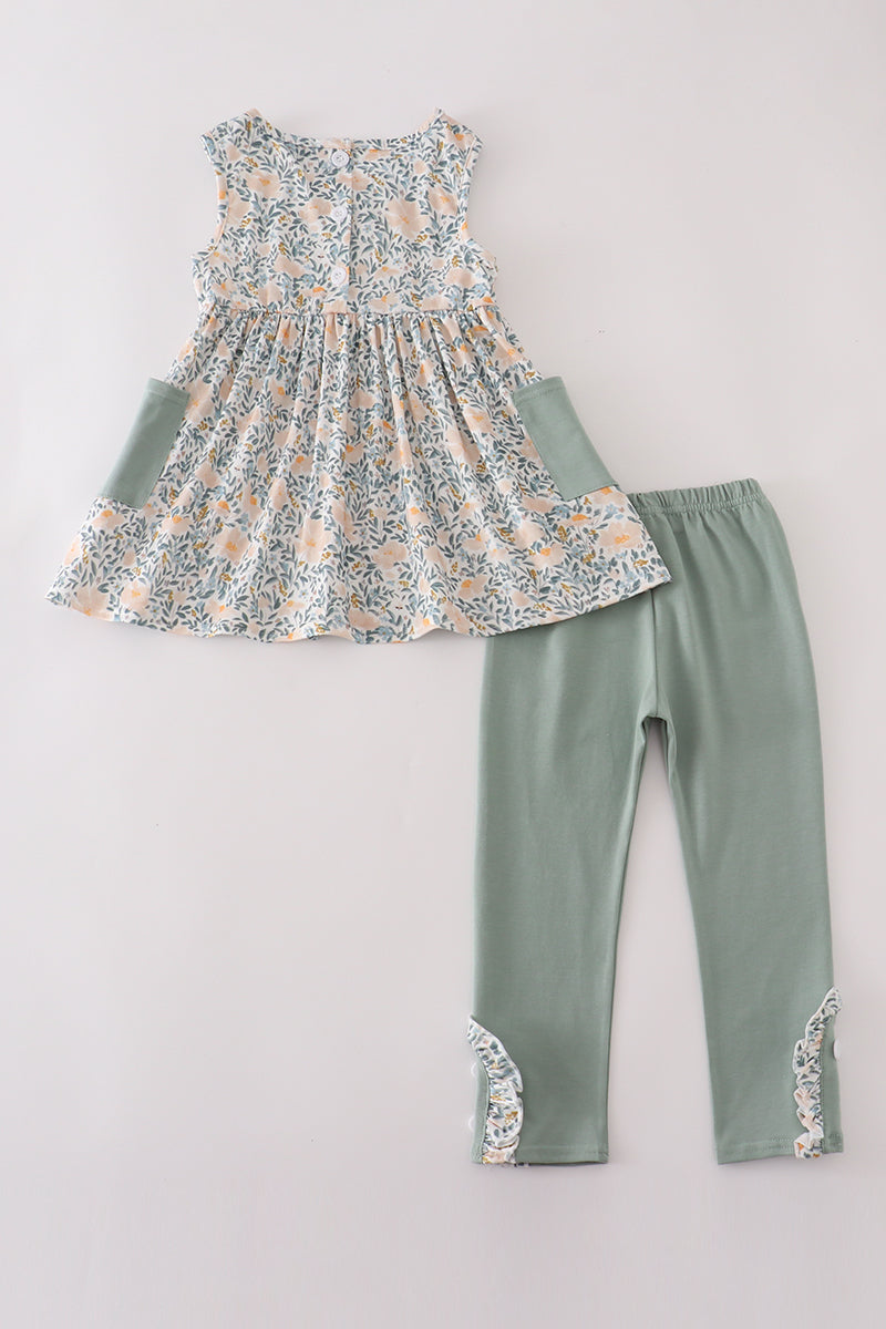 Fall floral ruffle pants set
