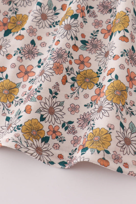 Floral smocked ruffle pants set