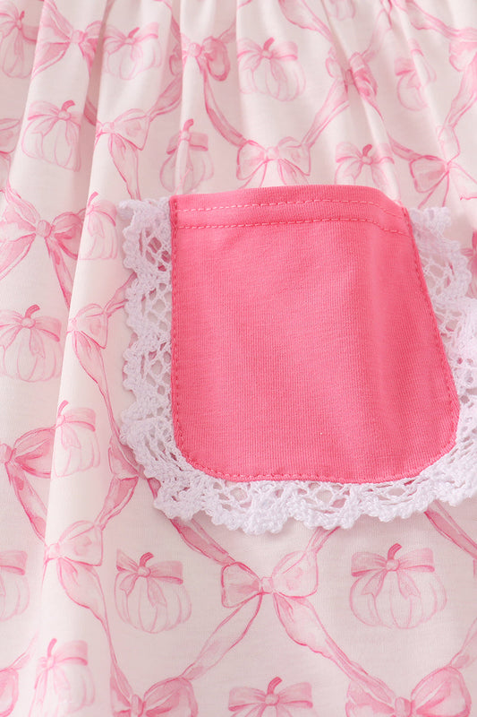 Pink bow pumpkin print pants set