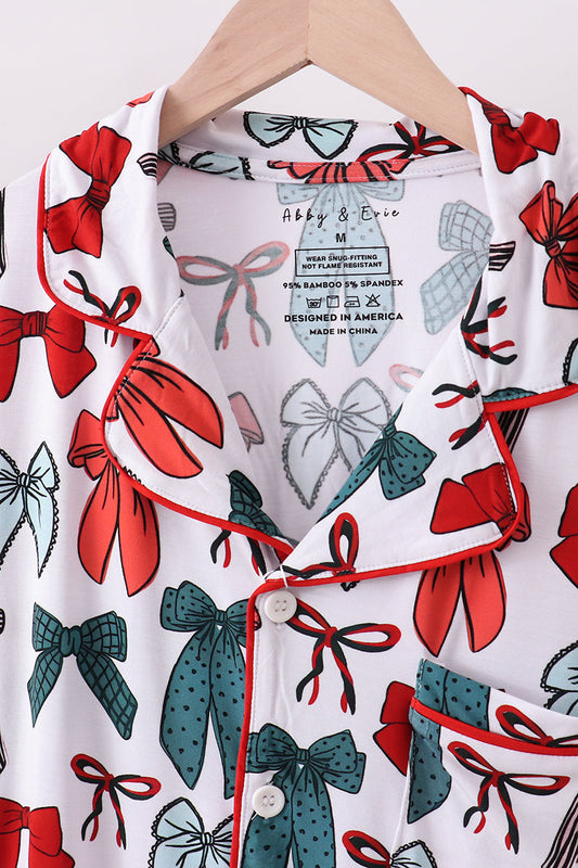 Red bow bamboo mom pajamas pants set