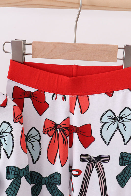 Red bow bamboo girl pajamas pants set