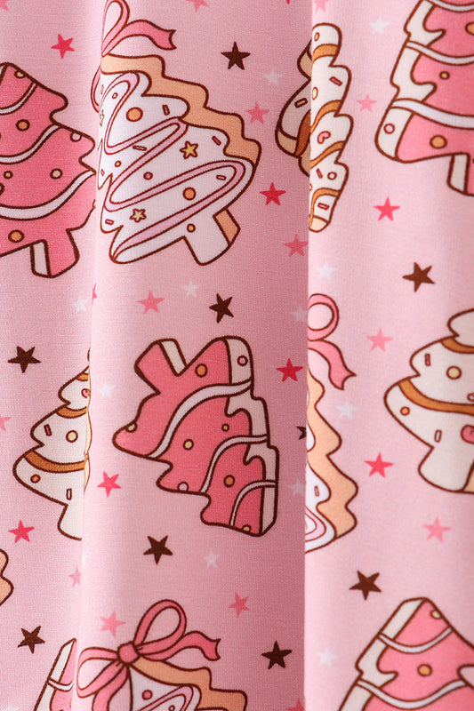 Pink christmas tree bamboo pajamas pants set