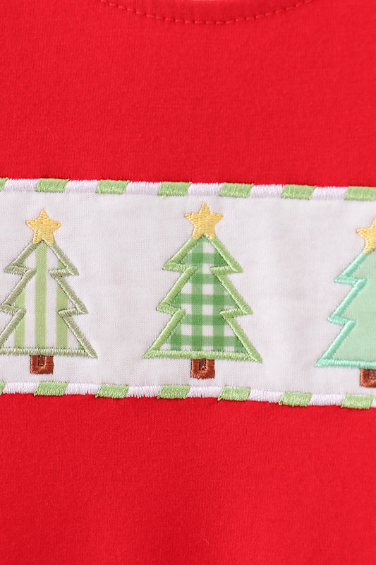Red christmas tree embroidery romper