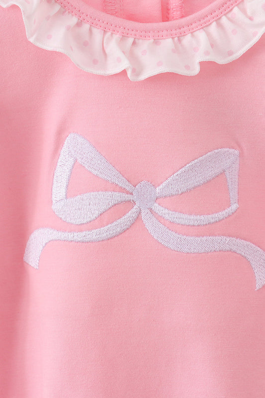 Pink bow embroidery ruffle bubble