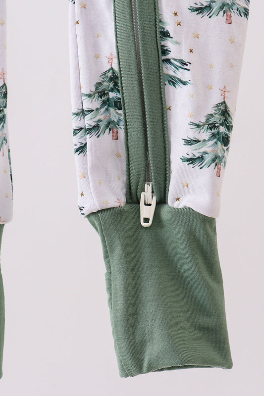 Green christmas tree bamboo zipper romper