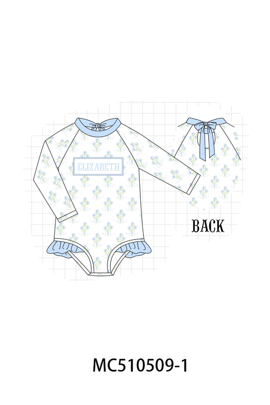 PO71 Blue hydrangea monogram embroidery ruffle collection