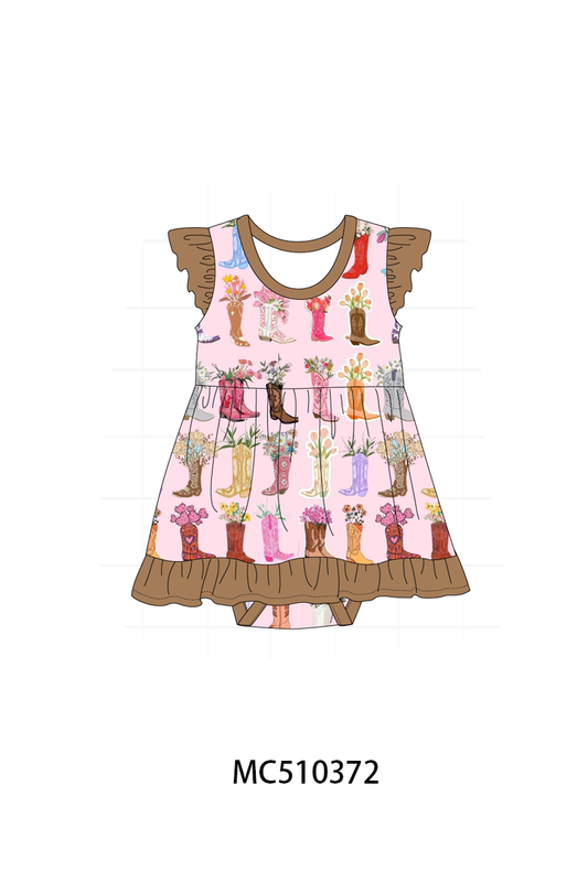 PO71 Pink floral boots print bamboo collection