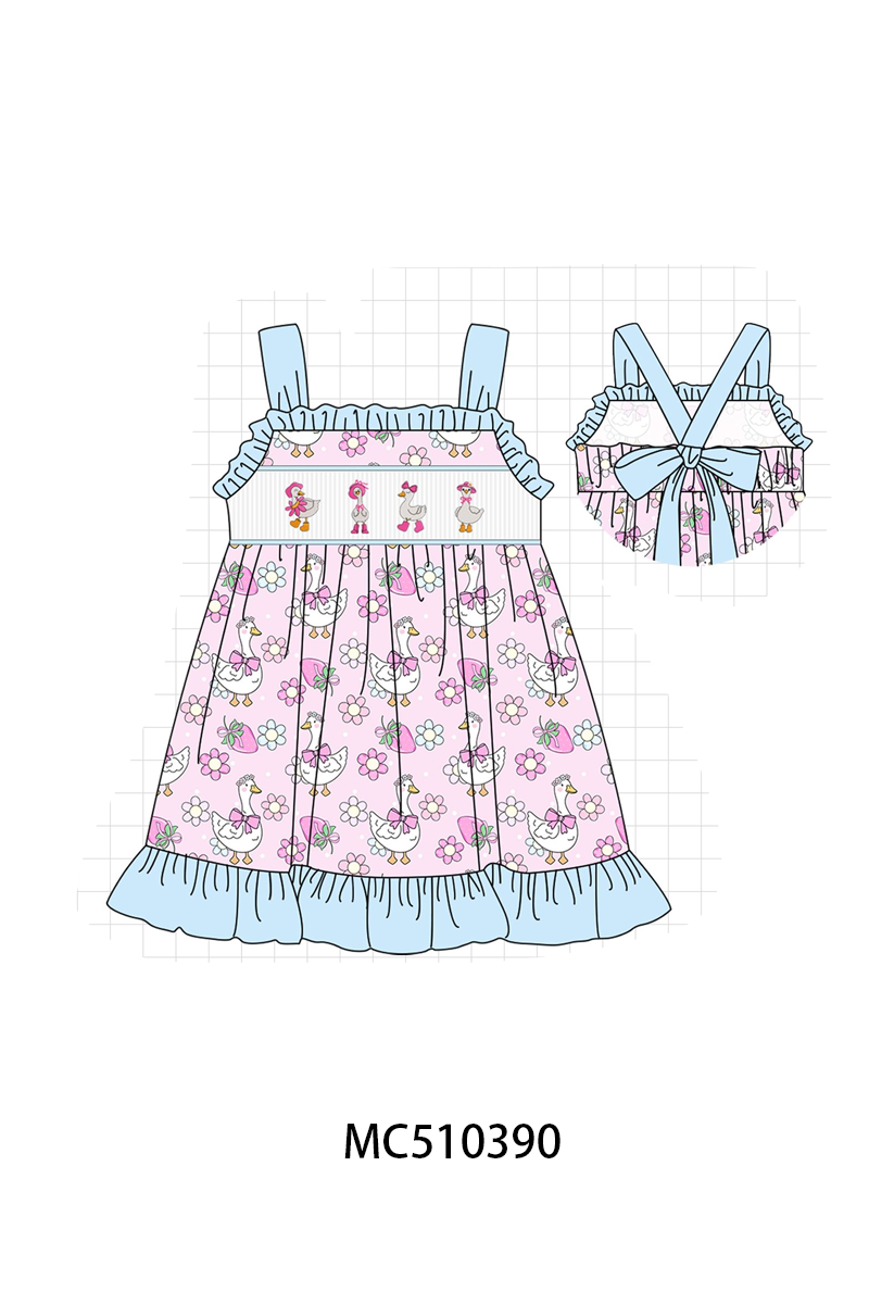 PO71 Pink goose smocked floral bow collection