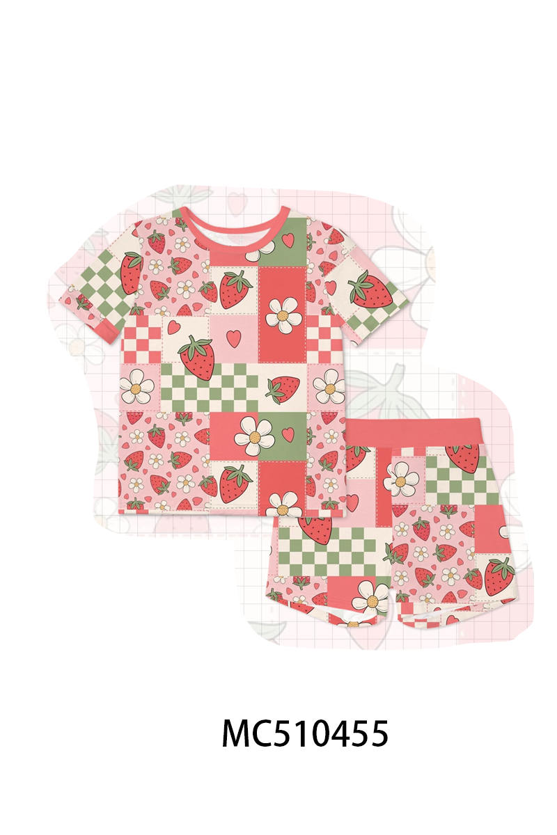PO71 Strawberry checkered bamboo pajama collection