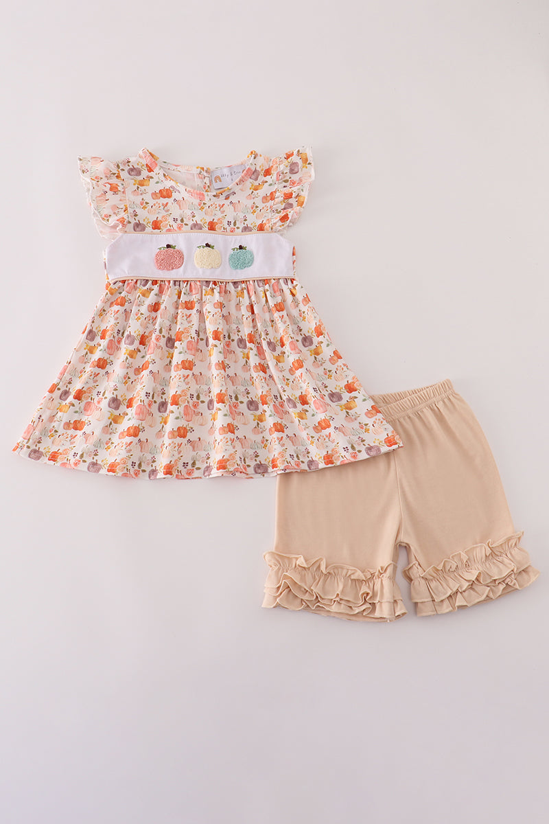 Pumpkin ruffle shorts set