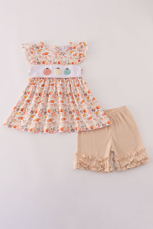 Pumpkin ruffle shorts set