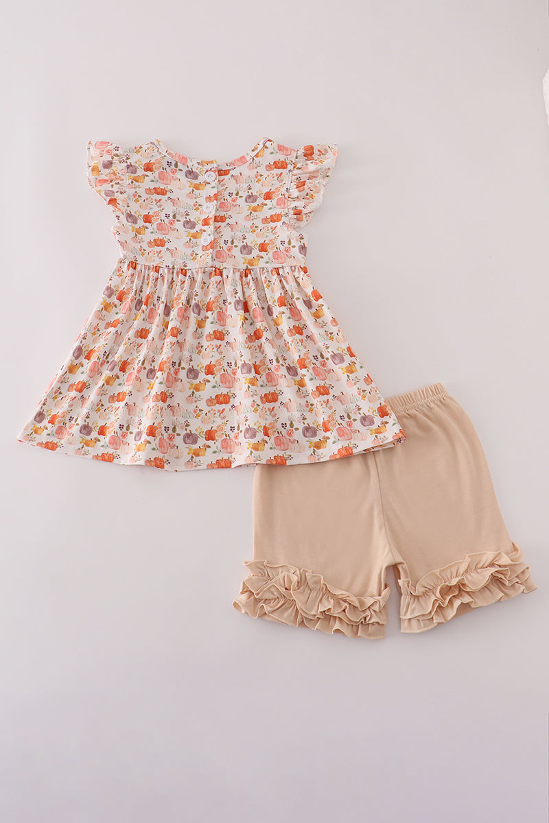 Pumpkin ruffle shorts set
