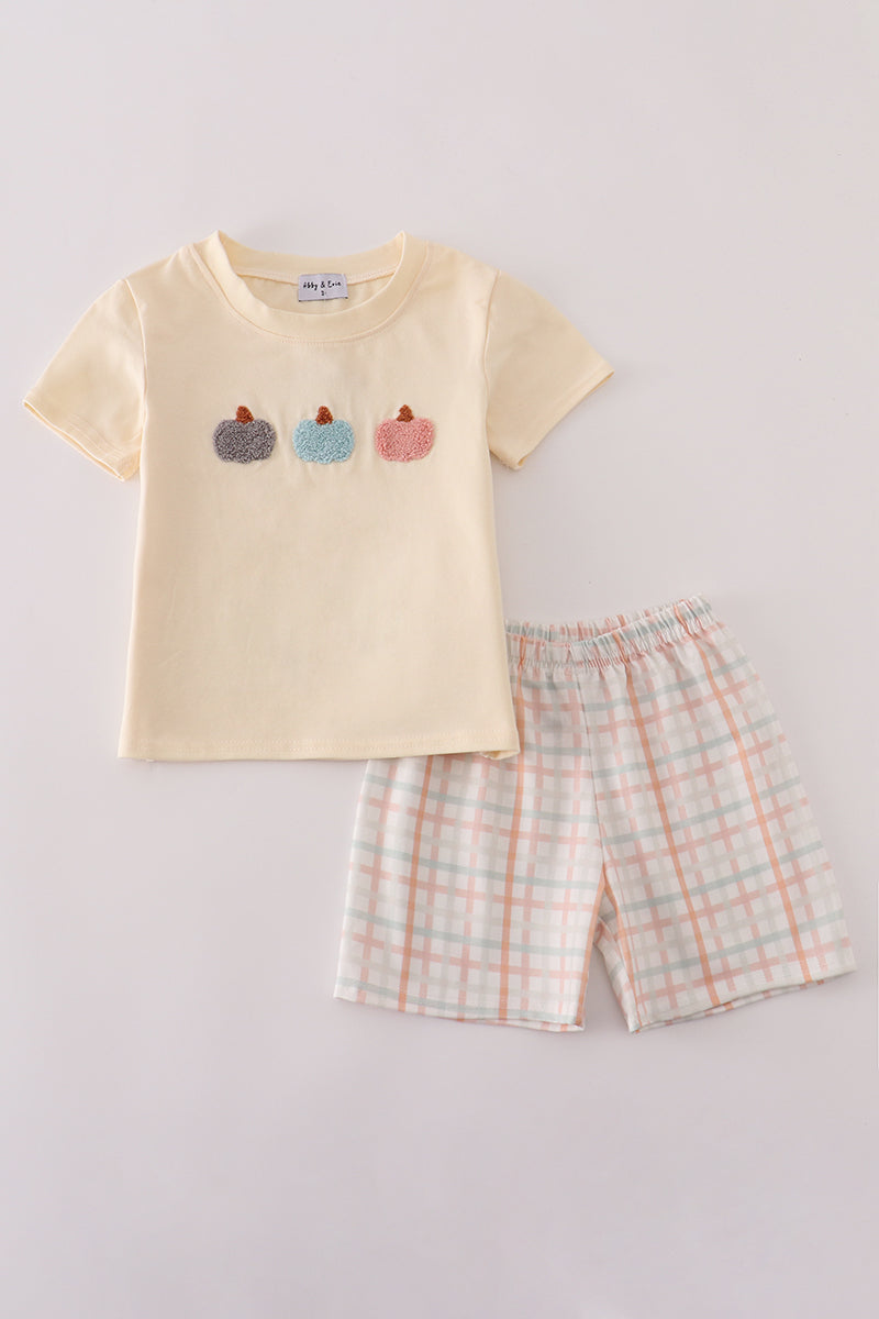 Neutral plaid Pumpkin shorts set