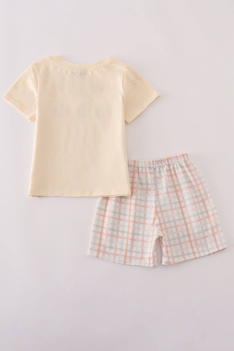 Neutral plaid Pumpkin shorts set