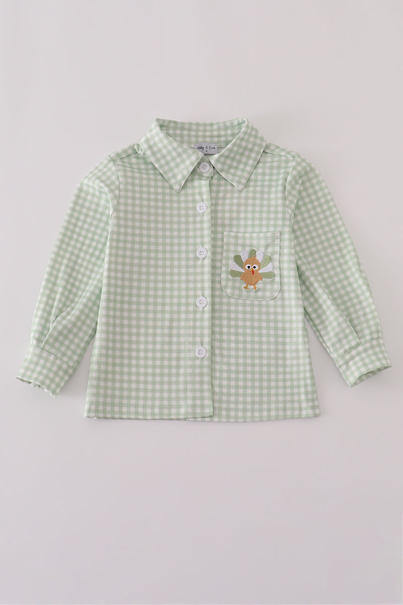 Sage turkey gingham button down shirt