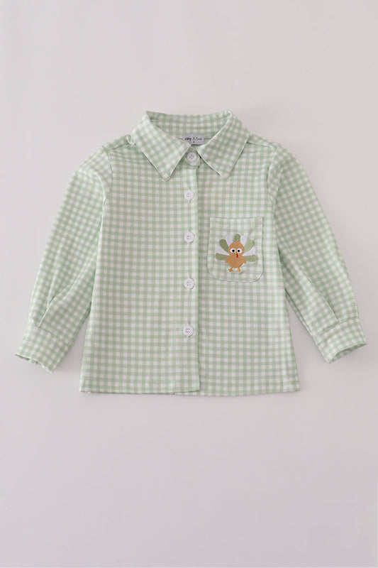 Sage turkey gingham button down shirt