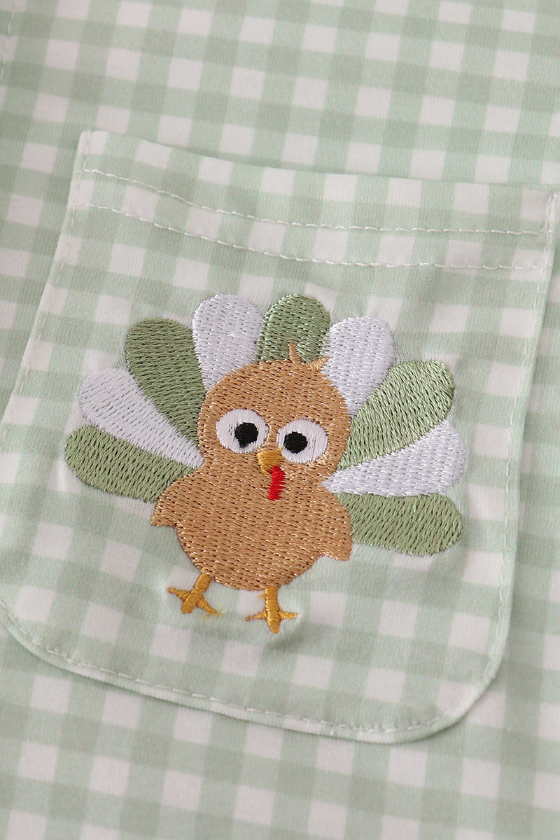 Sage turkey gingham button down shirt