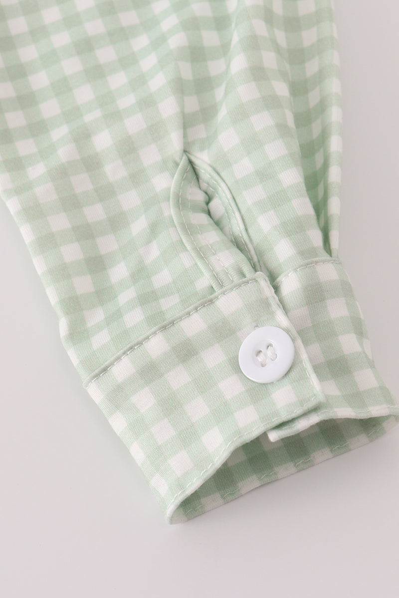 Sage turkey gingham button down shirt
