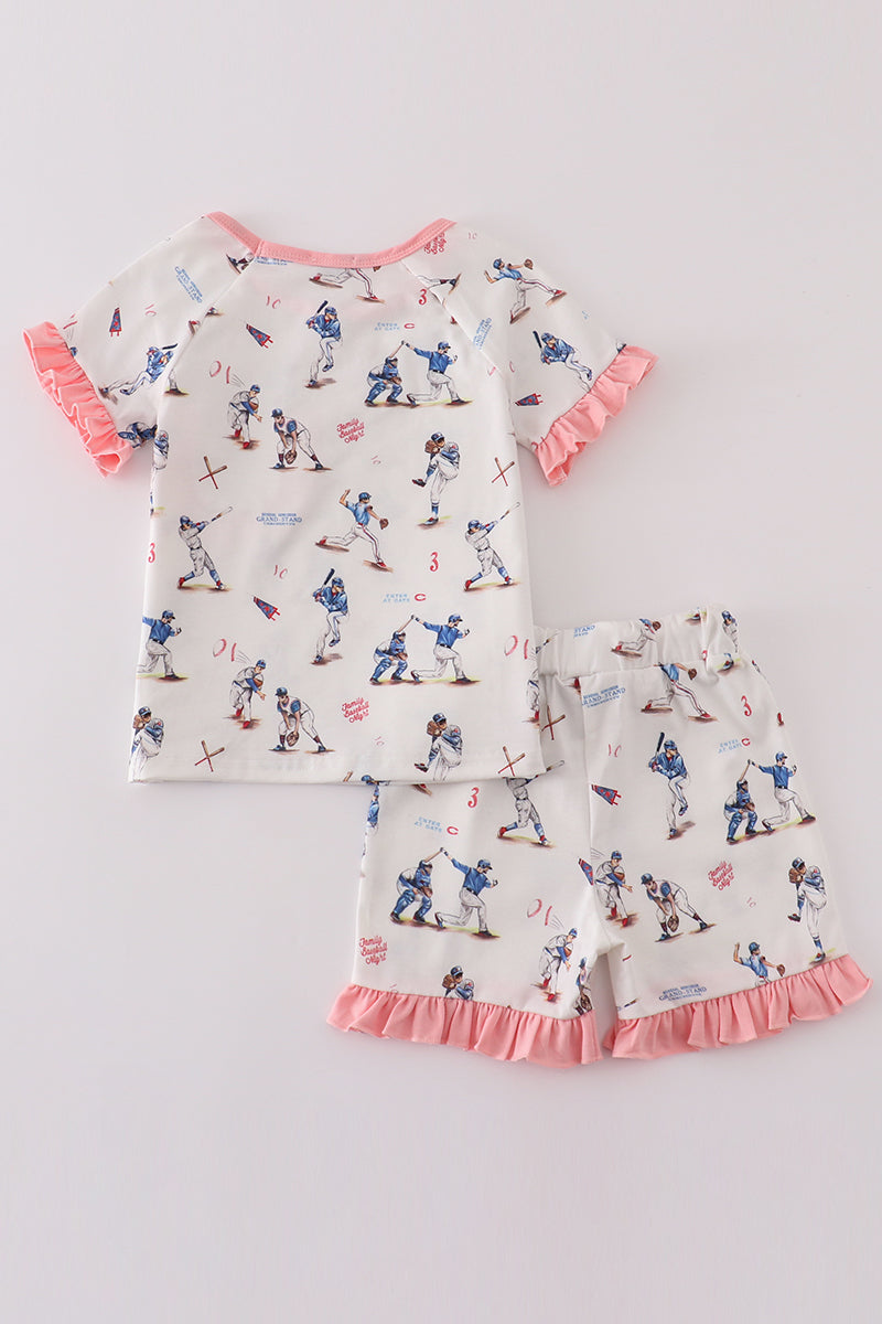 Baseball print girl pajama set