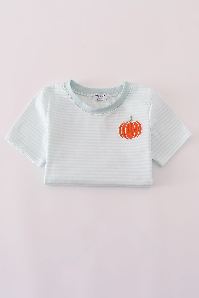 Blue pumpkin stripe top