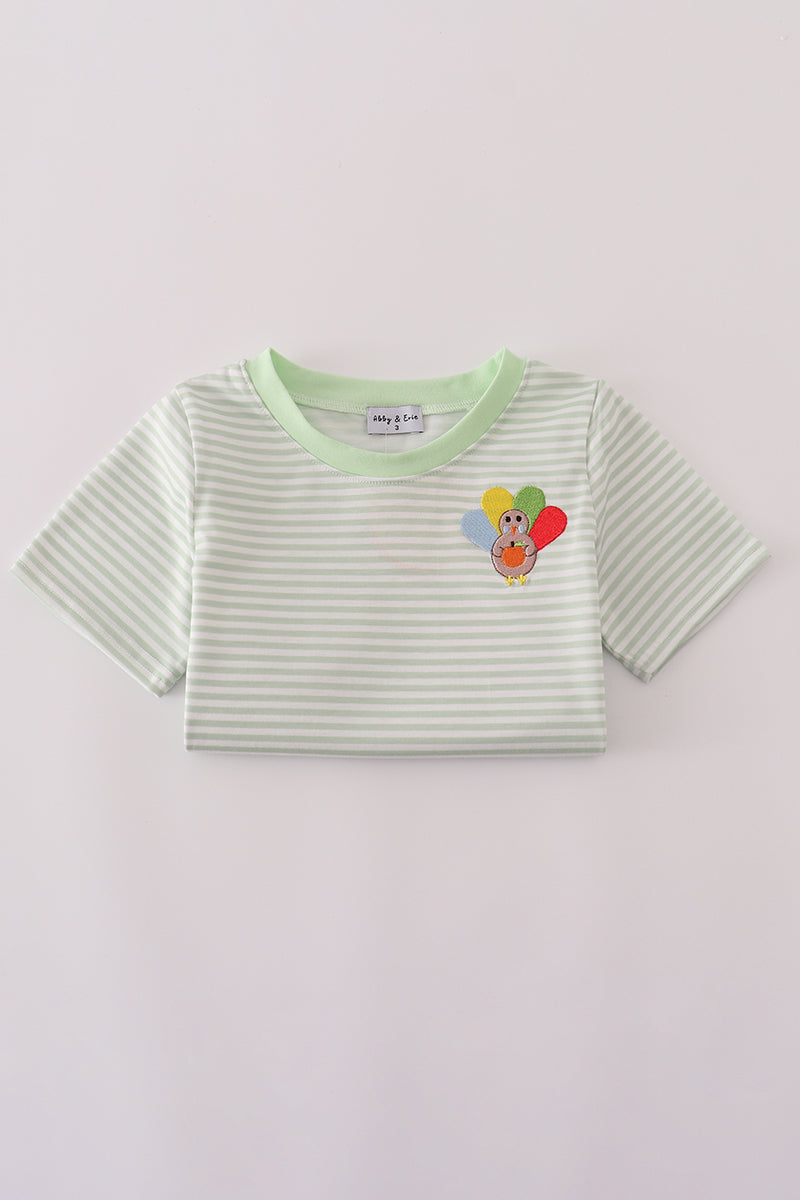 Green turkey embroidery stripe top