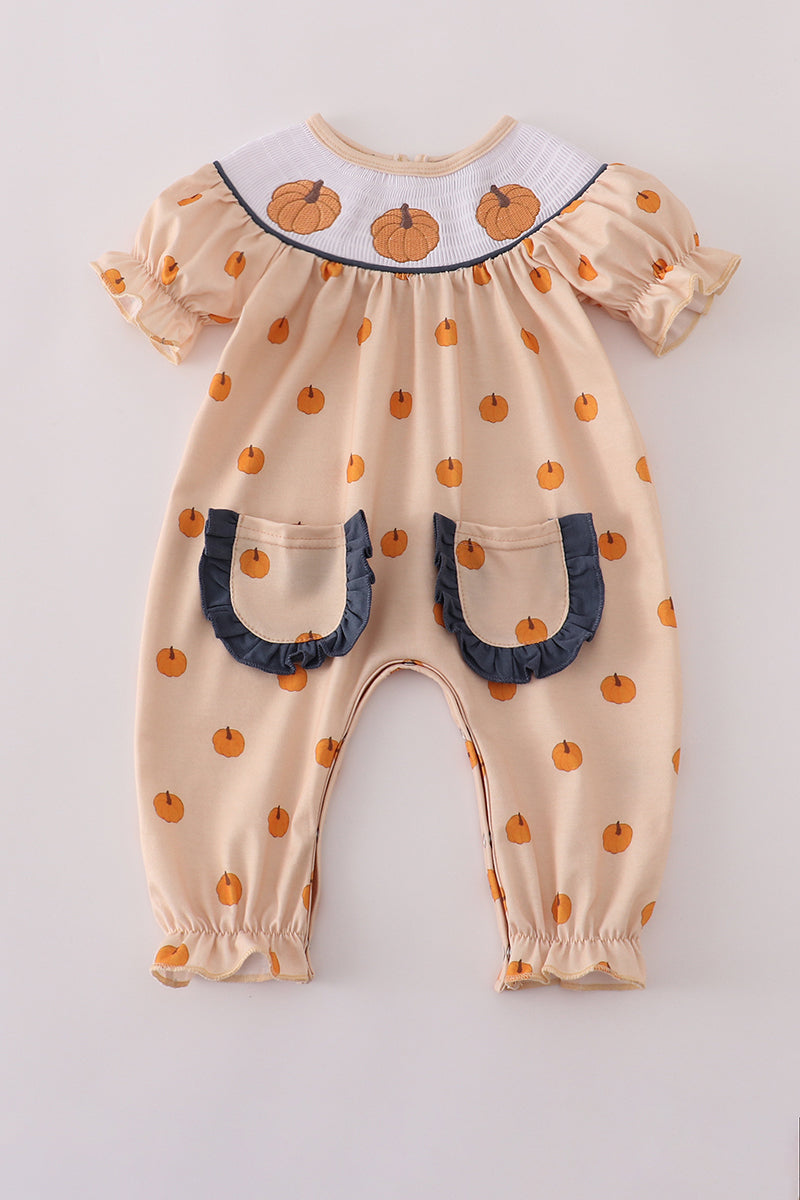 Pumpkin machine smocked romper