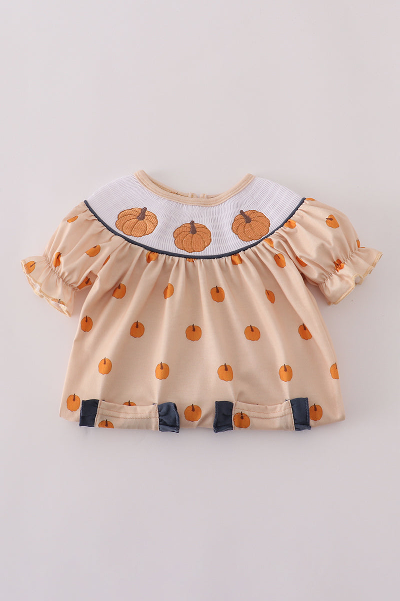 Pumpkin machine smocked romper
