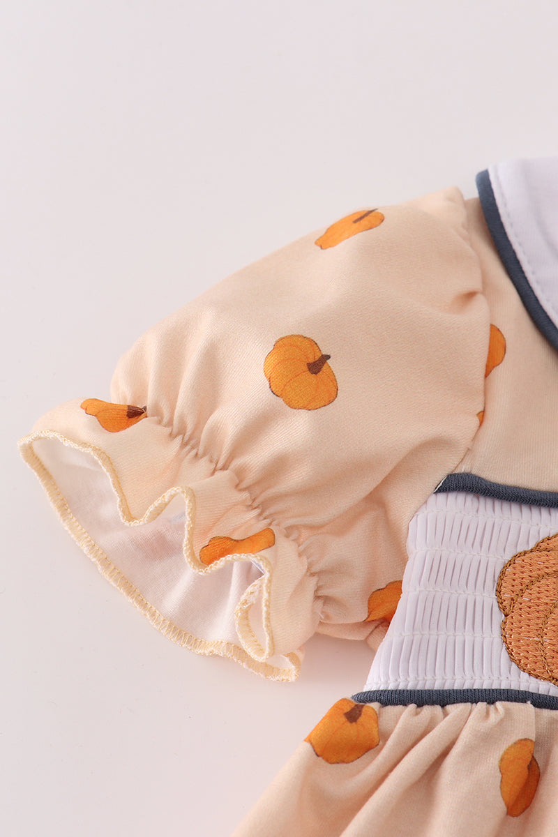 Pumpkin machine smocked bloomer set