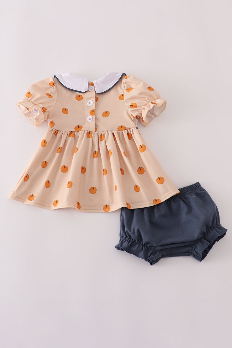 Pumpkin machine smocked bloomer set