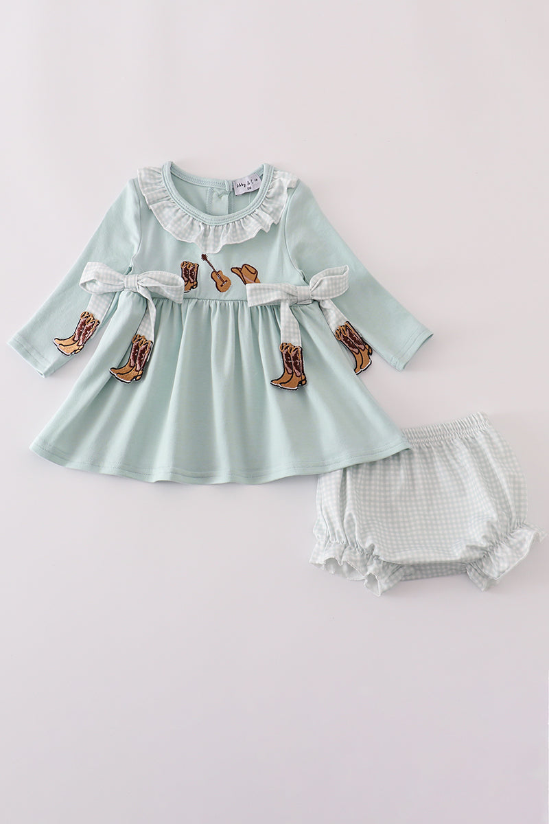 Blue boots ruffle bloomer set