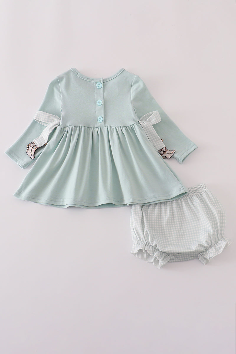 Blue boots ruffle bloomer set