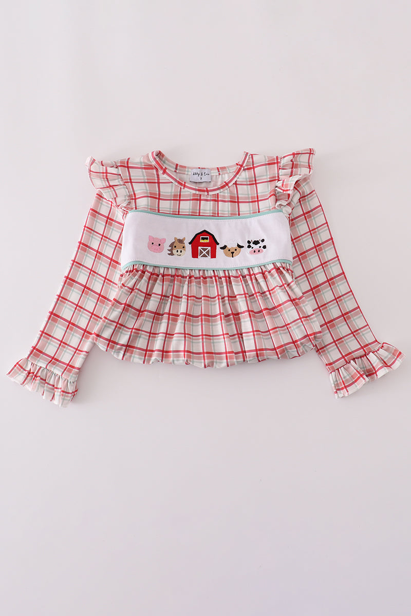Red plaid farm ruffle pants set