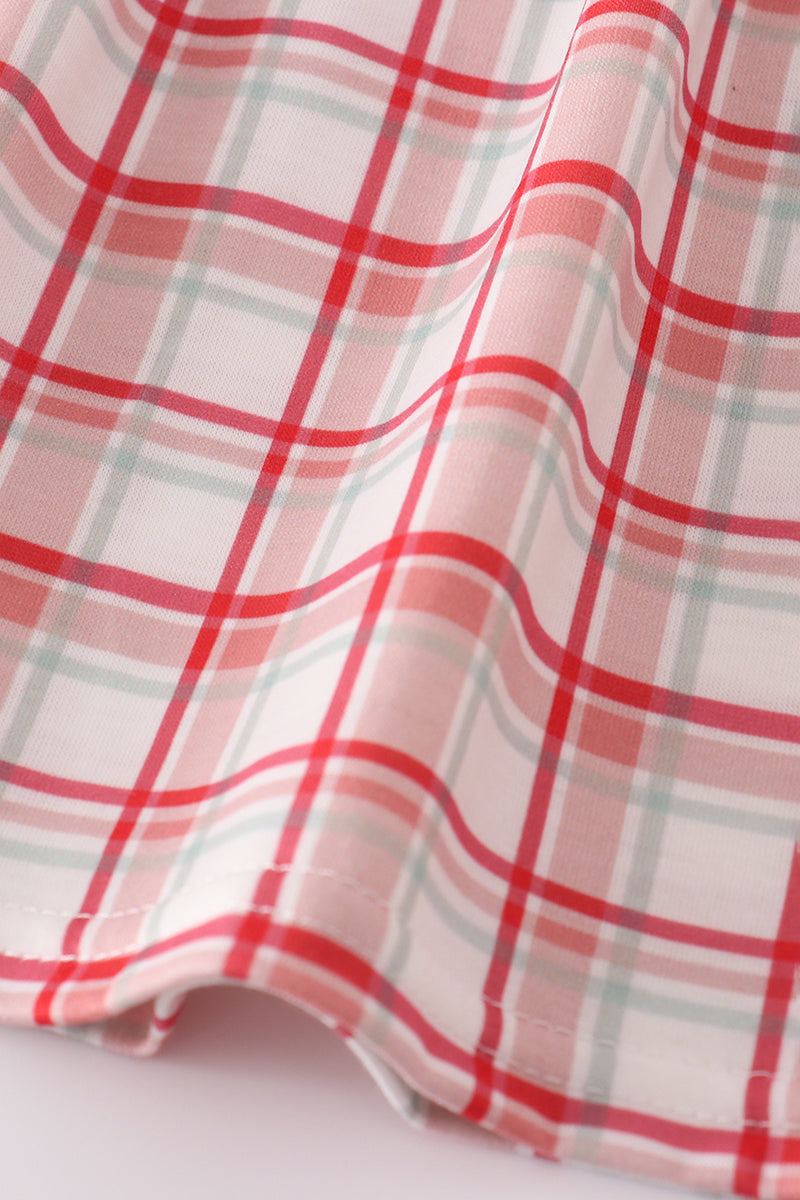 Red plaid farm ruffle pants set