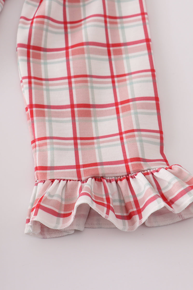 Red plaid farm ruffle pants set