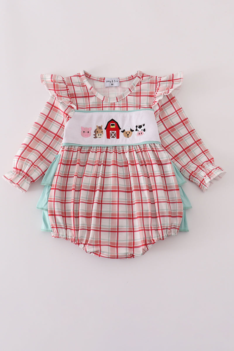 Red plaid farm ruffle bubble