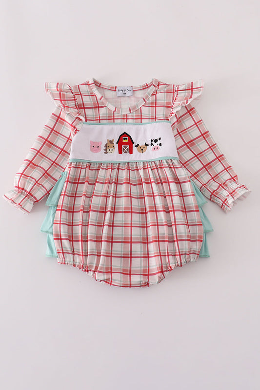 Red plaid farm ruffle bubble