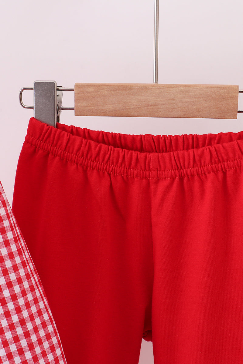 Red woven christmas tree reindeer smocked pants set