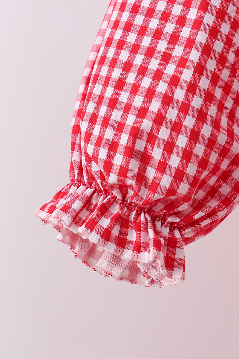 Red woven christmas tree reindeer smocked pants set